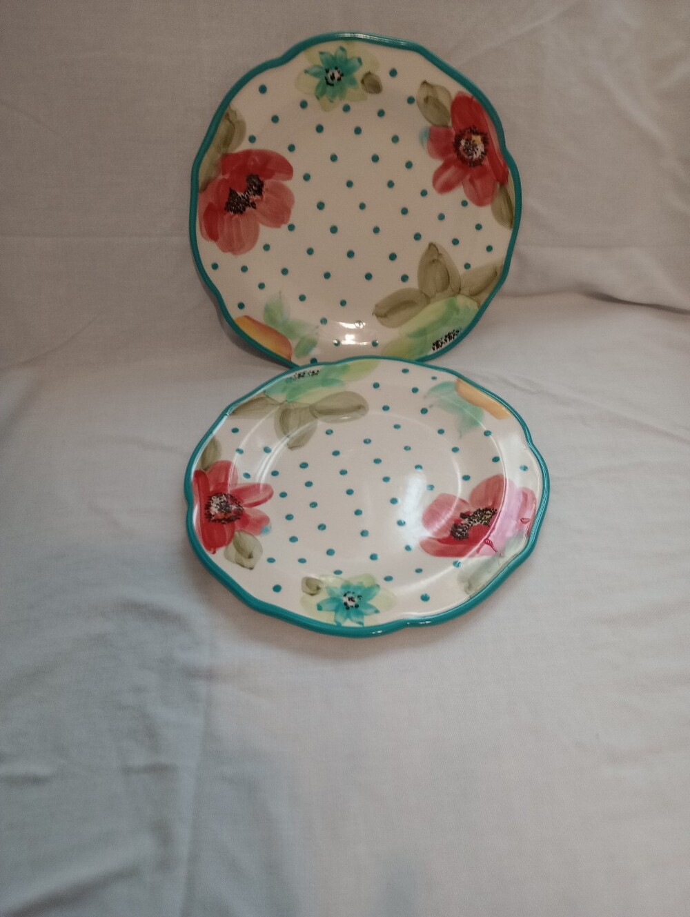 Pioneer Woman Vintage Bloom Floral With Polka Dots 10.25" Dinner Plates-Set Of 2